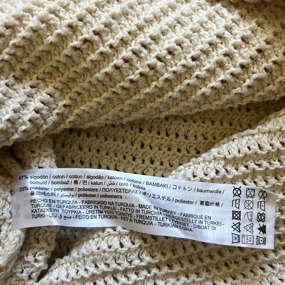 Zara Pointelle Knit Sweater Open Knit Crochet Cropped Sweater Cream Ecru NWOT - Picture 15 of 16